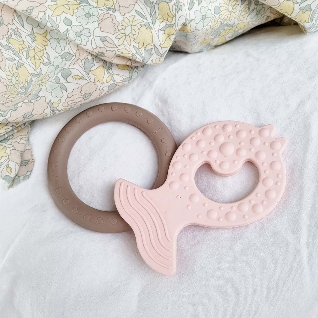 Fish Teether & Kawan Teether Ring  in Natural Rubber Two-Pack -