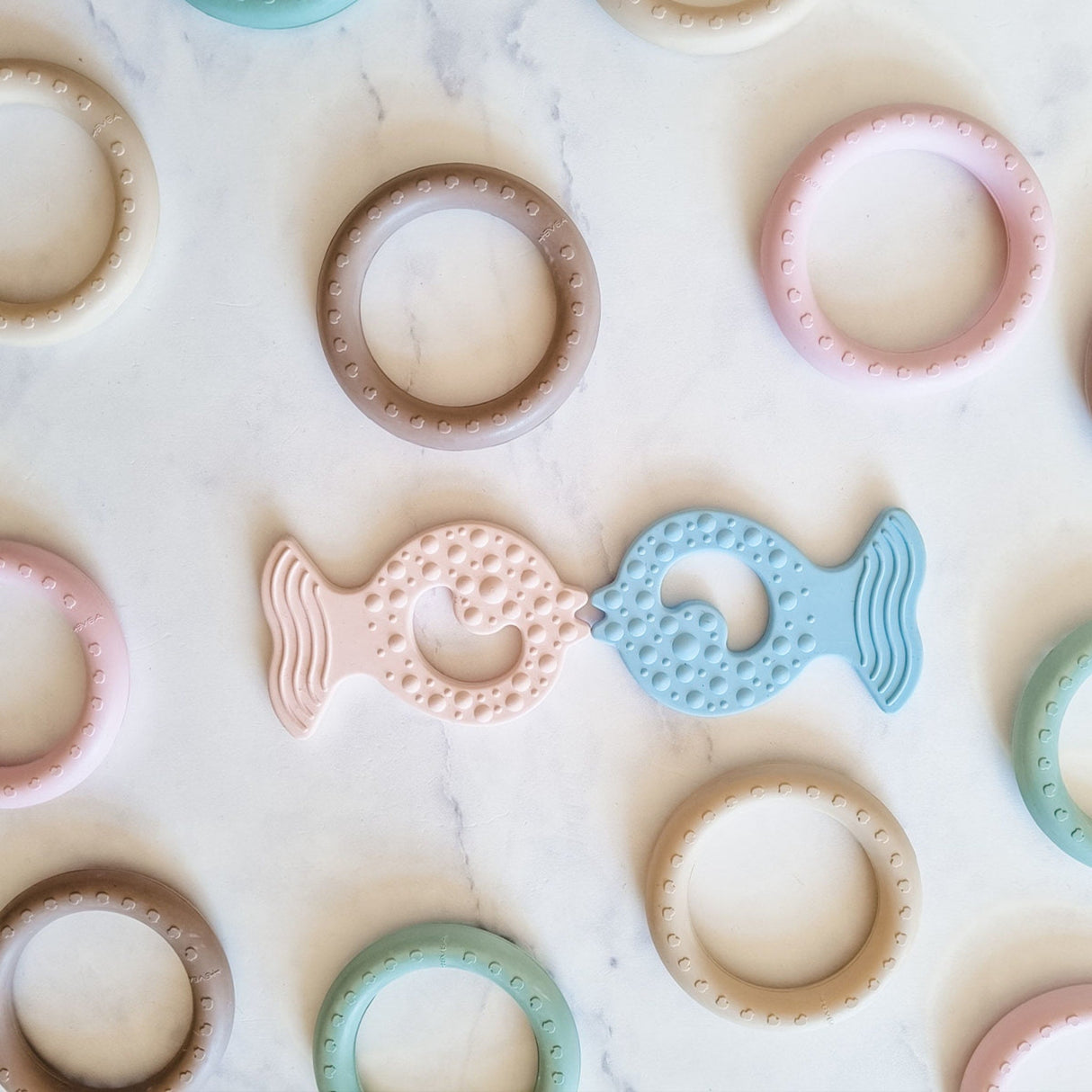 Fish Teether & Kawan Teether Ring  in Natural Rubber Two-Pack -