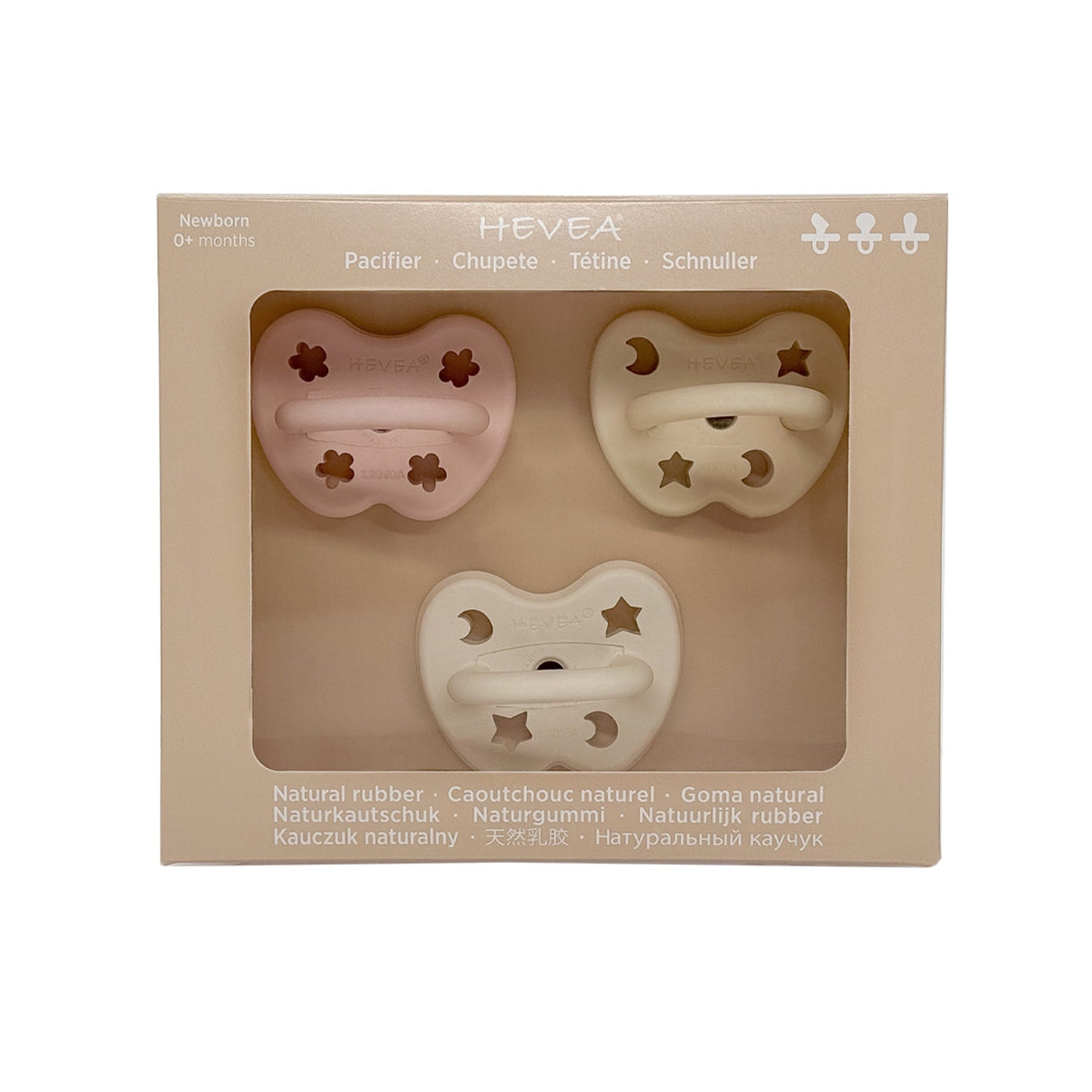 Trial Trio-Pack Natural Rubber Pacifiers - Three Teat Mix for Newborn 0+ Months - 0-3 months