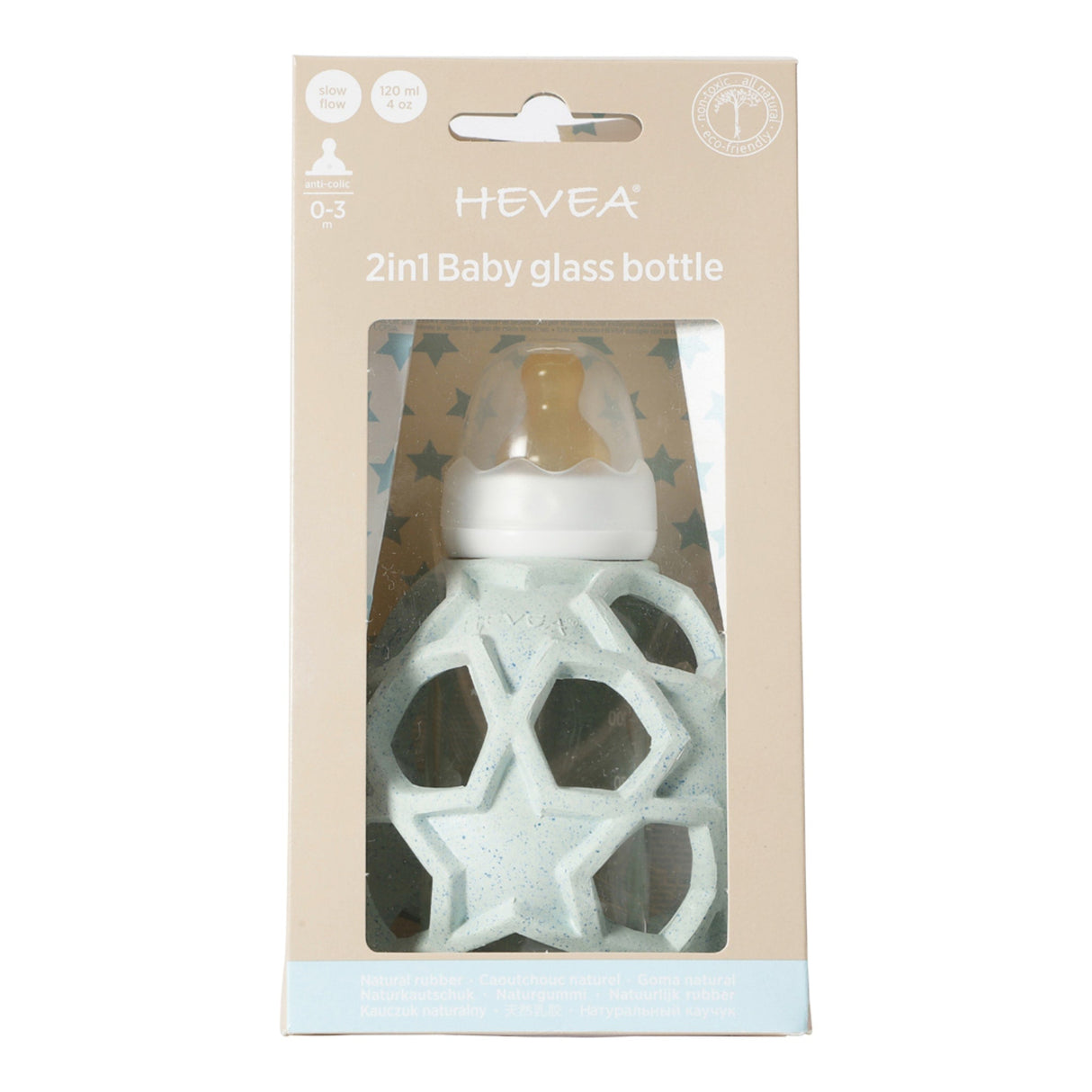 2-in-1 Standard Neck Baby Glass Bottle with Star Ball Cover - 120ml/4oz