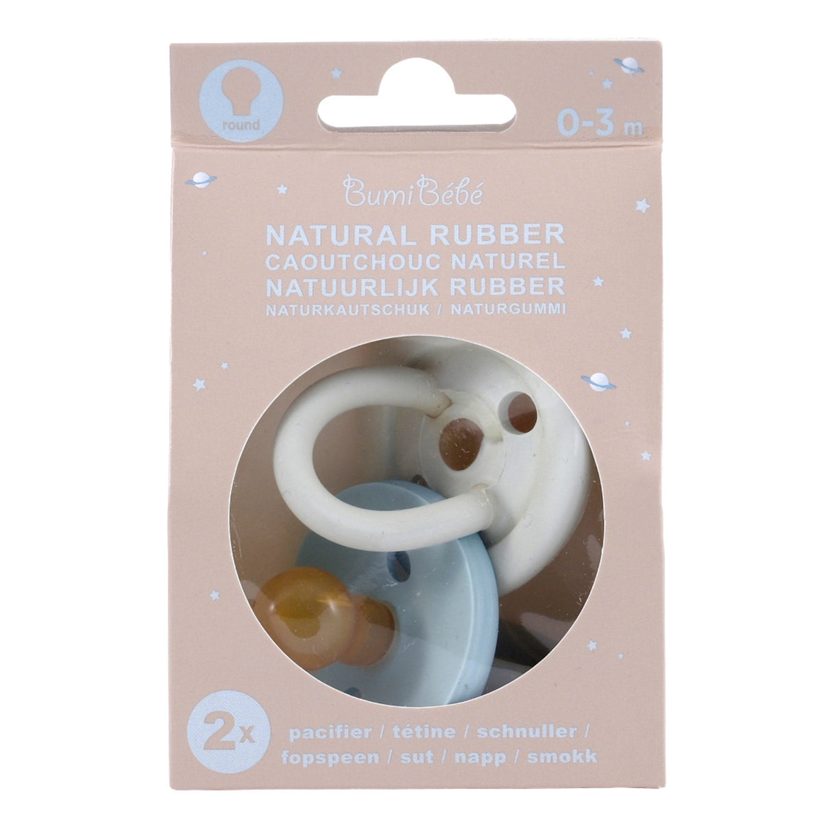 Natural Rubber BumiBébé Pacifier ROUND Newborn 0+ Months Two-Pack - Round 0-3 months