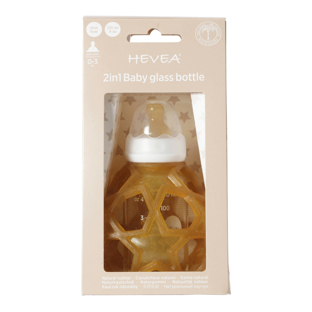 2-in-1 Standard Neck Baby Glass Bottle with Star Ball Cover - 120ml/4oz